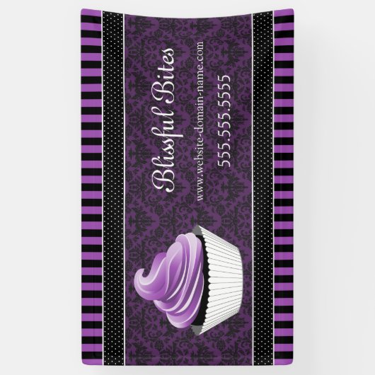 Banderoles Elégant Cupcake pourpre damassé (Vertical)