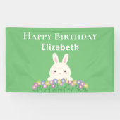 Banderoles Elégant Cute Kawaii Bunny & Fleurs Joyeux Annivers (Horizontal)