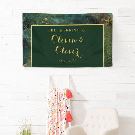 Banderoles Élégant Emerald Green & Gold Parties scintillant M (En situation)