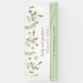 Banderoles Elégant Eucalyptus Green Gold Noms Date Mariage (Vertical)