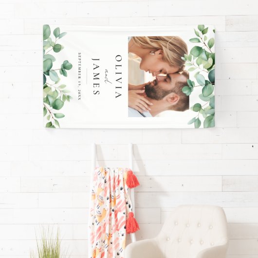 Banderoles Elégant Eucalyptus Vert Mariage photo Bienvenue (En situation)