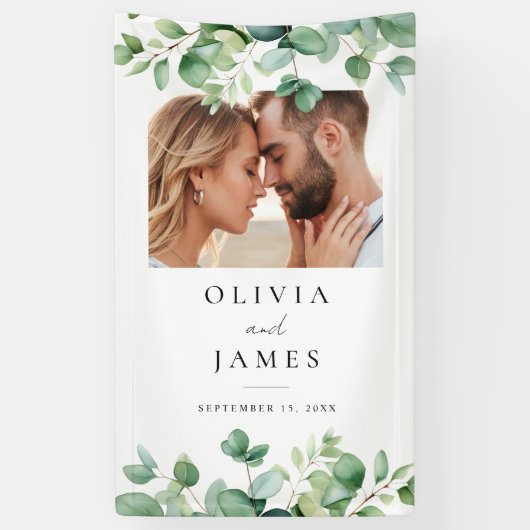 Banderoles Elégant Eucalyptus Vert Mariage photo Bienvenue (Vertical)