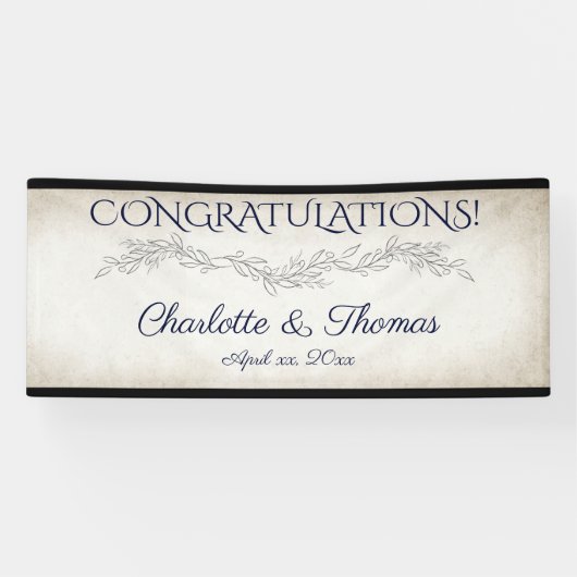 Banderoles Élégant Feuille doux Mariage de script (Horizontal)