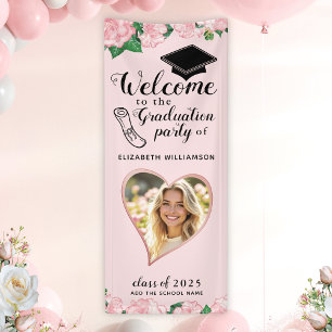 Banderoles Élégant Floral Blush Pink Graduation Bienvenue