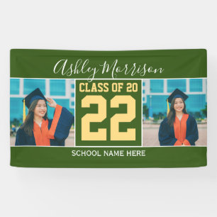 Banderoles Elégant Forest Green & Gold Graduation Photo