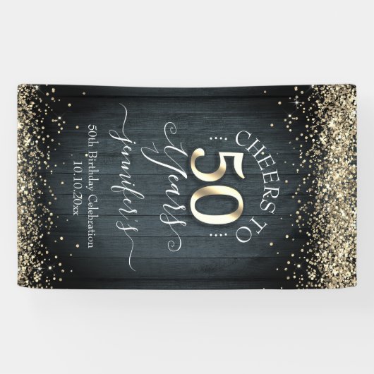 Banderoles Élégant Gold 50th Birthday Script (Horizontal)