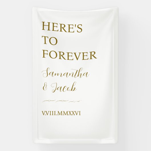 Banderoles Elegant Gold “Here’s to Forever” Wedding Welcome (Verticale)