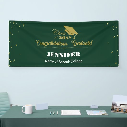 Banderoles Élégant Green Gold Script Congrats Graduation 2025 (Salon professionnel)