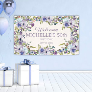 Banderoles Élégant lilas violet floral 50e anniversaire