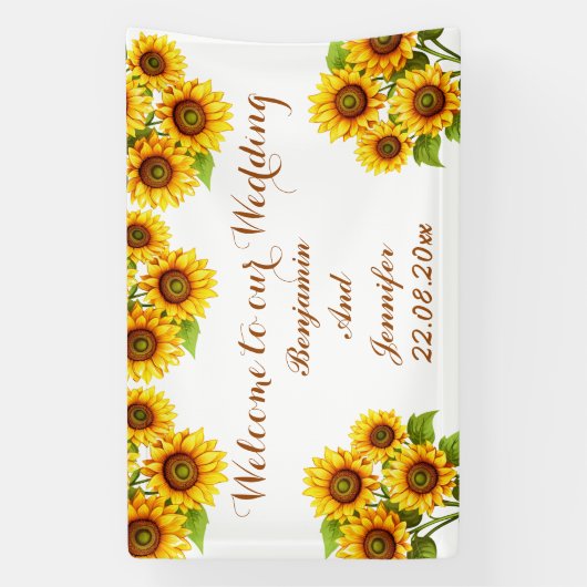 Banderoles Élégant Mariage de tournesol rustique moderne (Verticale)