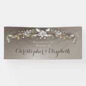 Banderoles Elégant Mariage d'hiver Silver Floral Bienvenue (Horizontal)