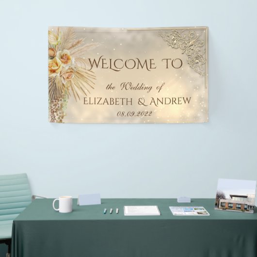 Banderoles Élégant Mariage Festive Gold Boho Flowers (Salon professionnel)