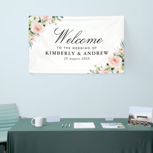 Banderoles élégant mariage fleuri rose vif (Salon professionnel)