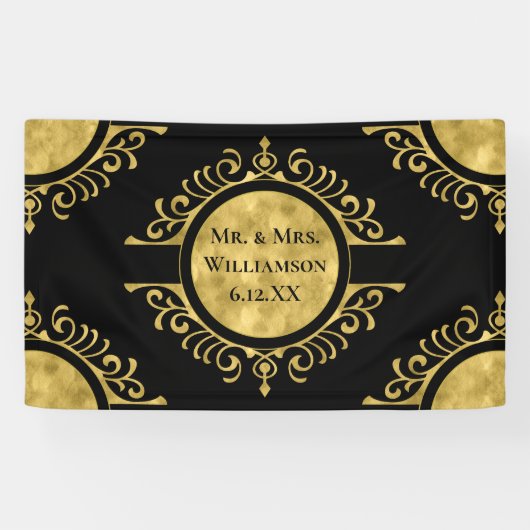 Banderoles Elegant Mariage Gold Black Mr & Mrs. (Horizontal)