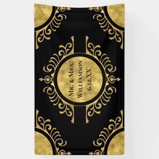 Banderoles Elegant Mariage Gold Black Mr & Mrs. (Vertical)
