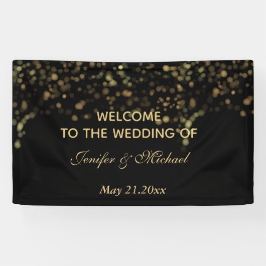 Banderoles Élégant mariage moderne chic bokeh or noir (Horizontal)