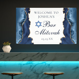 Banderoles Elégant Marine Blue Gold Agate Bar Mitzvah Party