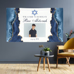 Banderoles Elegant Marine Blue Gold Bar Mitzvah Party Photo<br><div class="desc">L'élégante agate bleu marine et or orne le côté de cette bannière d'accueil moderne du parti Bar Mitzvah. Le nom de votre fils est écrit dans une belle écriture formelle sous l'Étoile de David. Ajoutez une photo au-dessus de sa date d'anniversaire. Parfait pour une famille juive chic et élégante célébrant...</div>