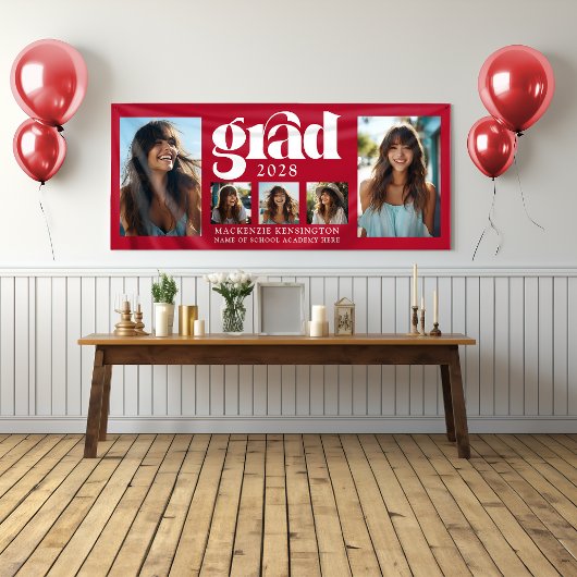 Banderoles Élégant moderne Red Graduation Photo Collage