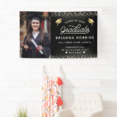 Banderoles Elegant moderne Script Gold Graduation Photo Black (En situation)