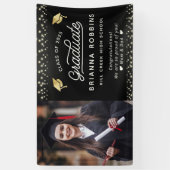 Banderoles Elegant moderne Script Gold Graduation Photo Black (Vertical)