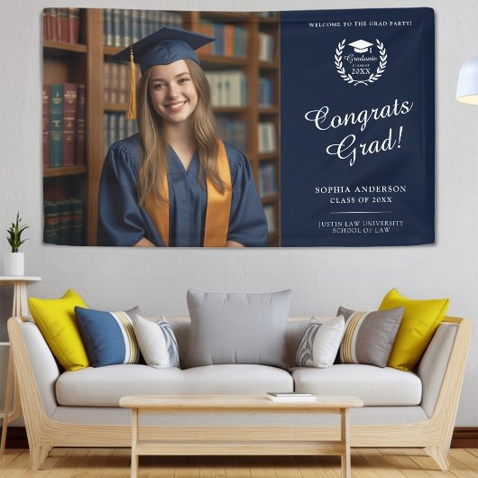 Banderoles Elegant Navy Blue Félicitations Graduate Photo
