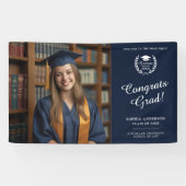 Banderoles Elegant Navy Blue Félicitations Graduate Photo (Horizontal)
