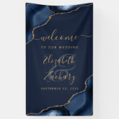 Banderoles Elegant Navy Blue Gold Agate Wedding Welcome (Vertical)
