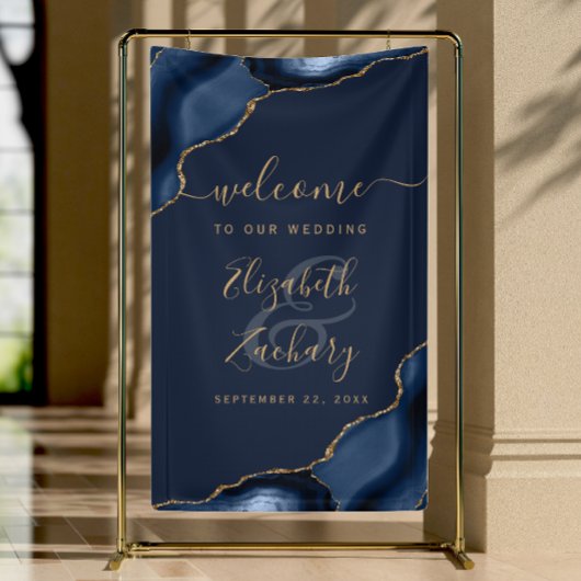 Banderoles Elegant Navy Blue Gold Agate Wedding Welcome