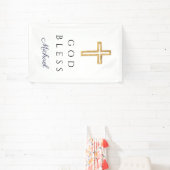 Banderoles Elegant Navy Blue Script Religious Boy God Bless (Insitu)