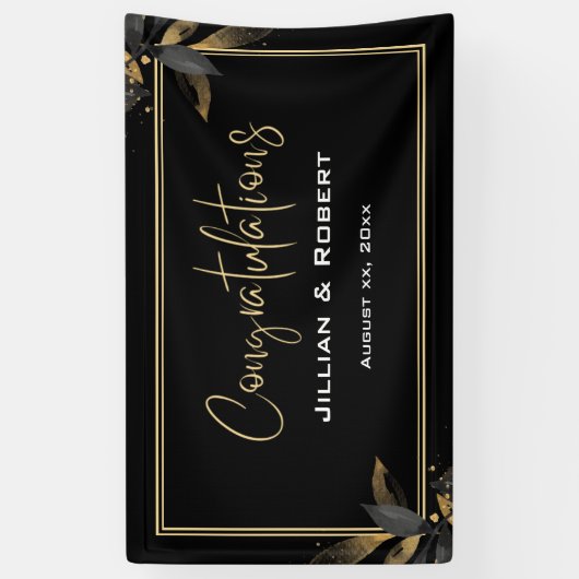 Banderoles Elégant Noir & Blanc, Avec Réception Mariage Or (Vertical)