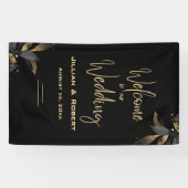 Banderoles Elégant Noir & Blanc, Avec Réception Mariage Or (Horizontal)