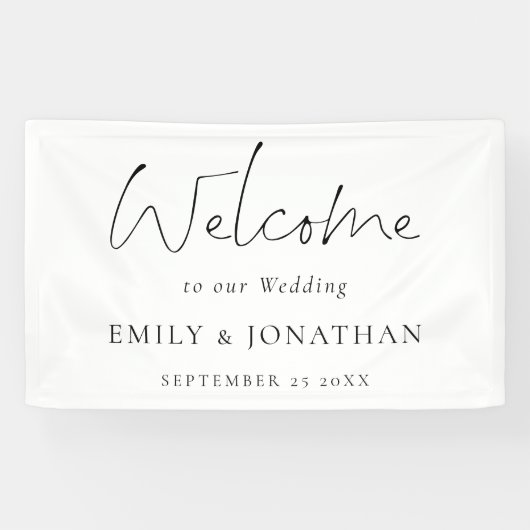 Banderoles Élégant nom du Mariage de script de bienvenue Date (Horizontal)