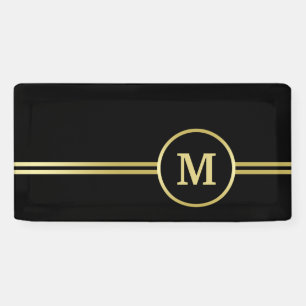 Banderoles Élégant or Monogramme personnalisé sur noir