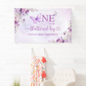 Banderoles Elégant papillon violet 1er anniversaire fête (En situation)