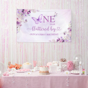Banderoles Elégant papillon violet 1er anniversaire fête
