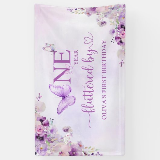 Banderoles Elégant papillon violet 1er anniversaire fête (Vertical)