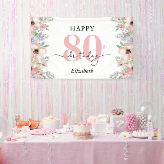 Banderoles Elegant Pastel Floral 80th Birthday Party  (Fête)