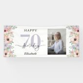 Banderoles Elégant Pastel Floral Photo 70e fête d'anniversair (Horizontal)