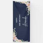 Banderoles Elegant Pink Floral Personalized Birthday Banner (Vertical)