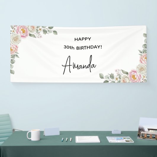 Banderoles Elegant Pink Floral Personalized Birthday Banner (Salon professionnel)