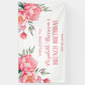 Banderoles Elégant Pink Peony Botanical Brunch Anniversaire (Vertical)