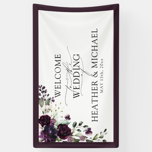 Banderoles Elégant Plum violet mauve floral Aquarelle Script (Vertical)