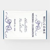 Banderoles Elegant Ribbon & Bow Romantic Wedding Navy Banner (Horizontal)