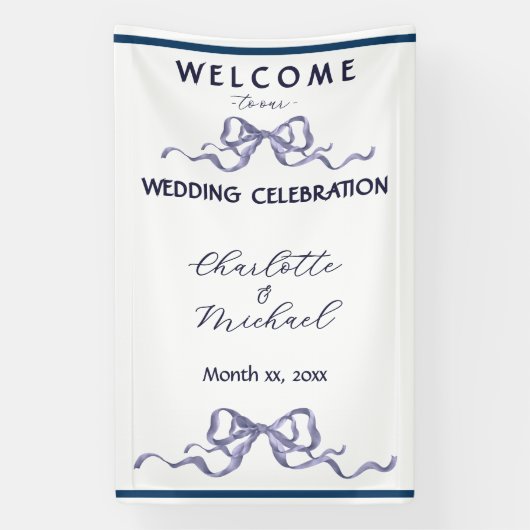 Banderoles Elegant Ribbon & Bow Romantic Wedding Navy Banner (Verticale)