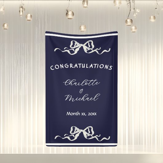Banderoles Elegant Romantic Wedding Navy Bow Congratulations 