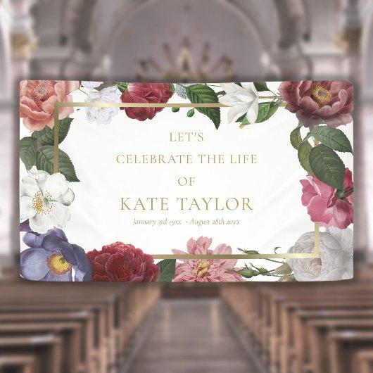 Banderoles Élégant Rose Floral funeral Service commémoratif B