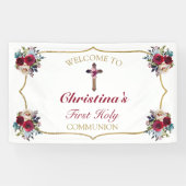 Banderoles Élégant Rose Floral Gold First Holy Communion (Horizontal)