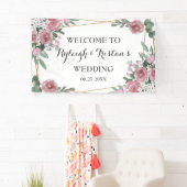 Banderoles Elégant Rose Floral Greenery Mariage or fond (En situation)