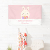 Banderoles Elégant rose mignon lapin & Fleurs Fille Anniversa (En situation)